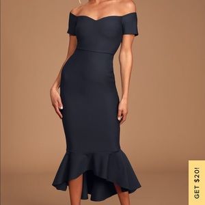 Lulu’s navy blue off the shoulder midi dress